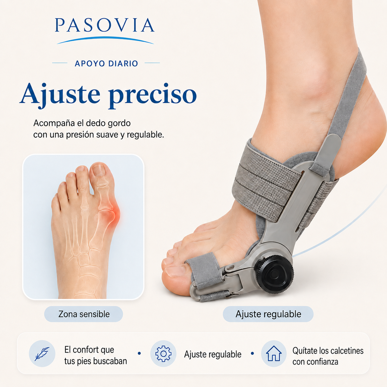 Pasovia — Férula con bisagra móvil para el dedo del pie