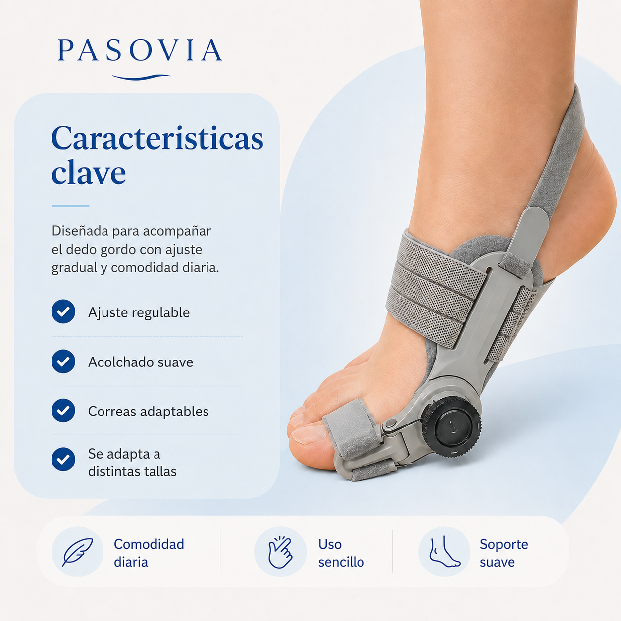 Pasovia — Férula con bisagra móvil para el dedo del pie
